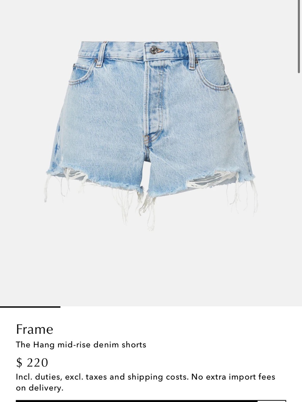Frame Denim Light Blue Distressed Cutoff Jean Shorts